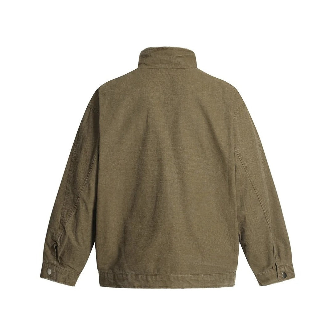 Distressed Oversized Cargo Jacket with Stand Collar