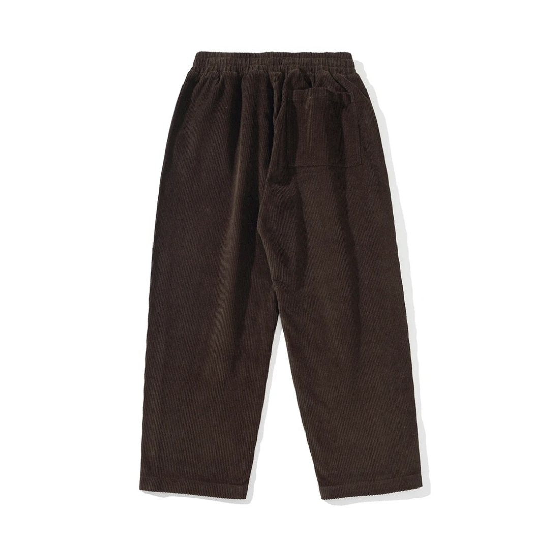 Brown Washed Corduroy Wide-Leg Trousers