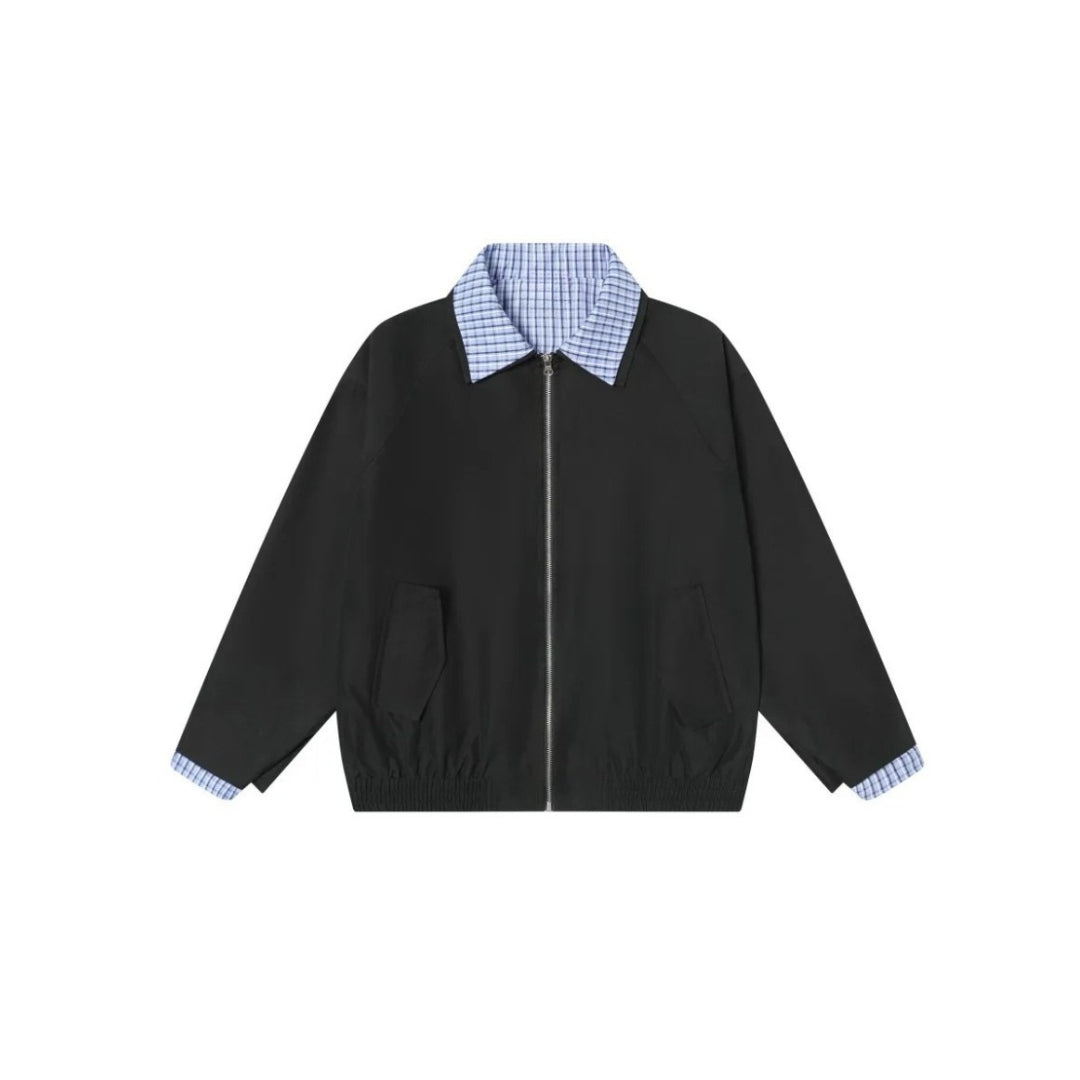 Checked Collar Zip Jacket