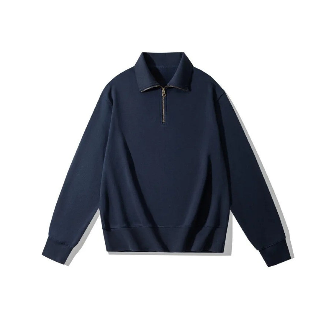 High-Collar Quarter-Zip Heavy Cotton Sweatshirt