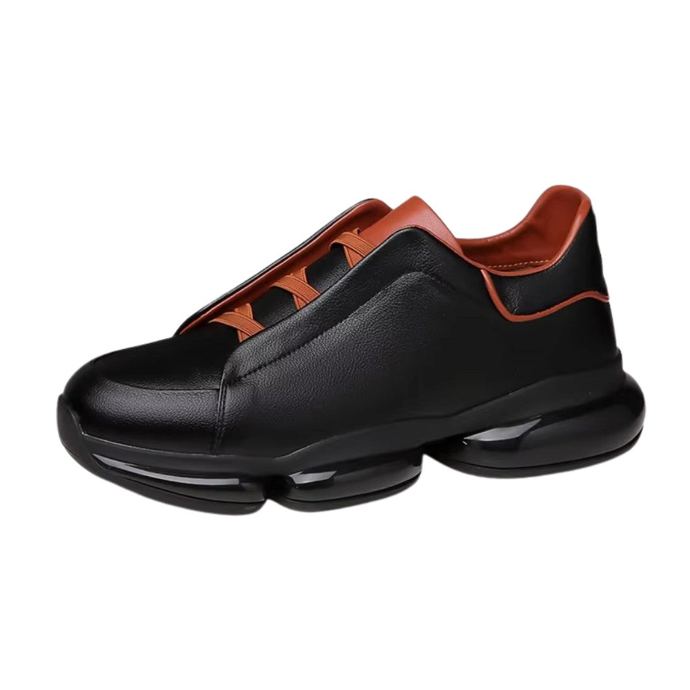 Black Leather Slip-On Sneakers with Bubble Sole