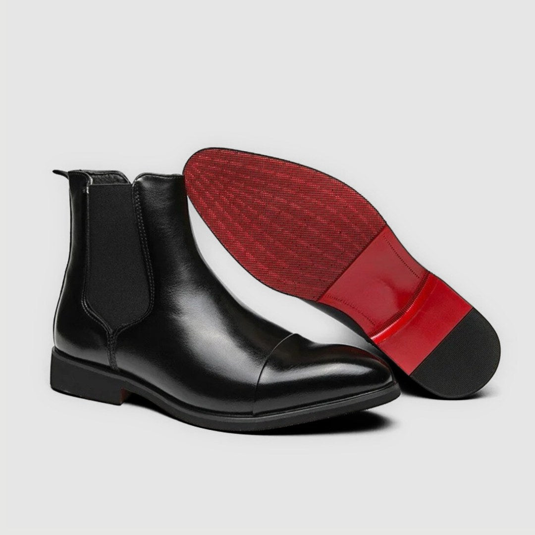 Classic Chelsea Pointed Polished Leather Ankle Boots with Red-Bottom Sole