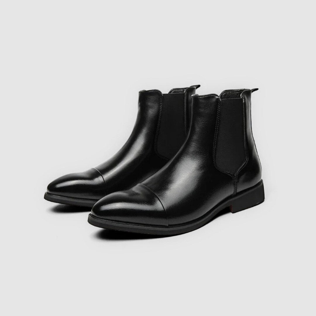 Classic Chelsea Pointed Polished Leather Ankle Boots with Red-Bottom Sole