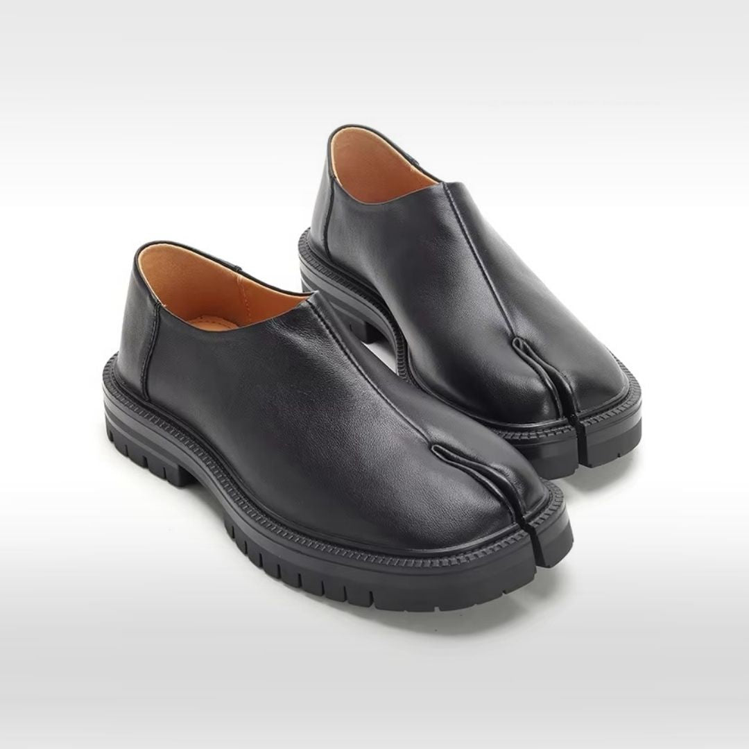 Black Leather Split Toe Tabi Loafers