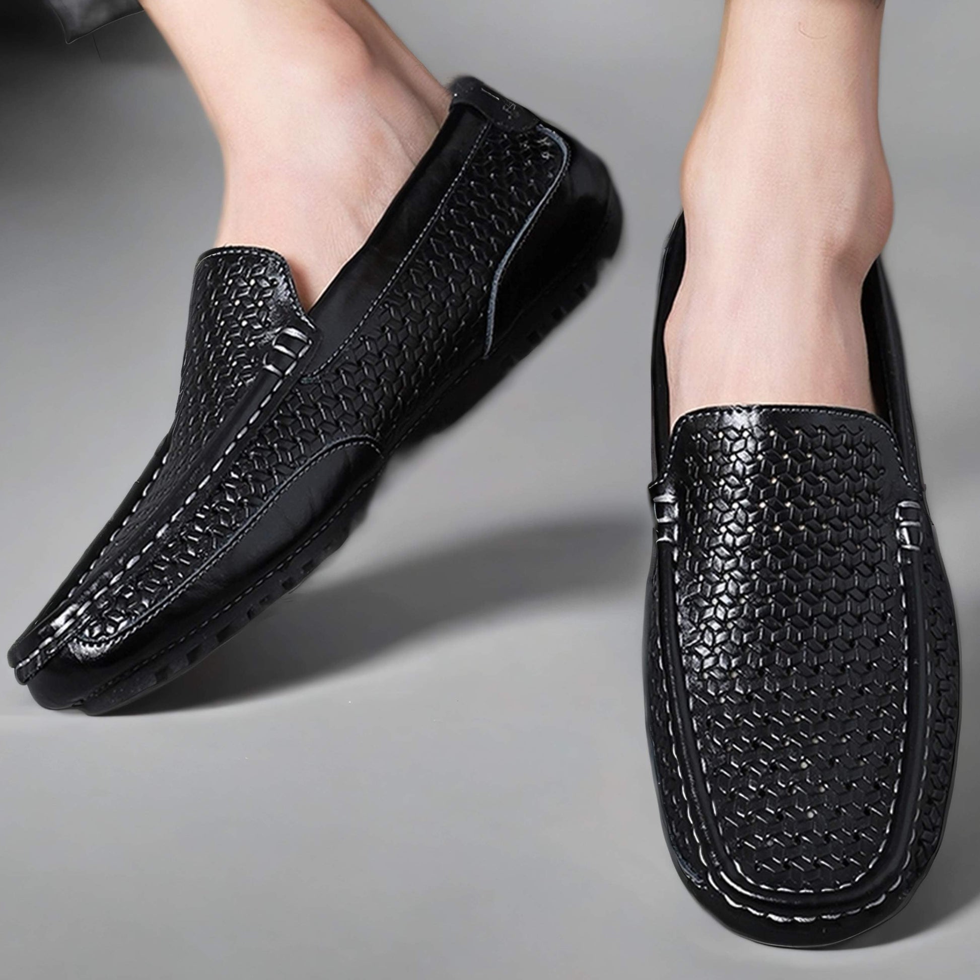 Woven Leather Moccasin Loafers