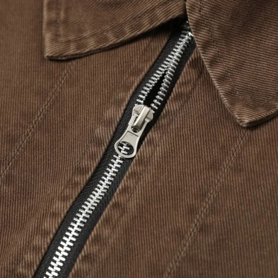 Brown Retro Cargo Bomber Jacket With Distressed Finish