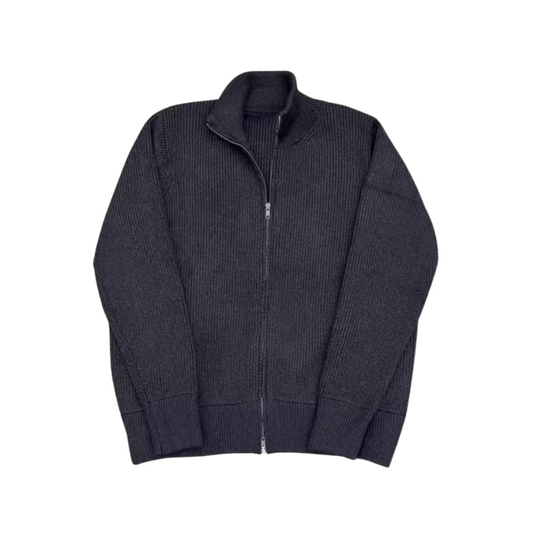 Ribbed Zip-Up High Neck Knit Sweater