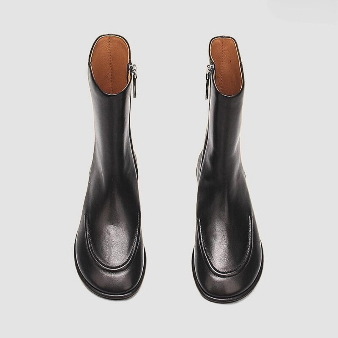 Minimalist Leather Mid-Calf Boots with Flat Sole