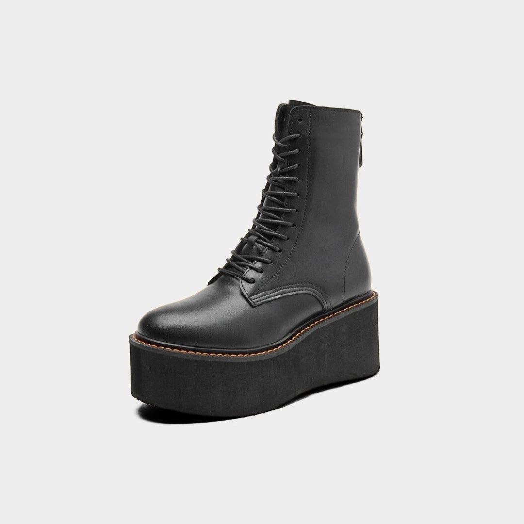 Polished Leather High-Platform Ankle Boots