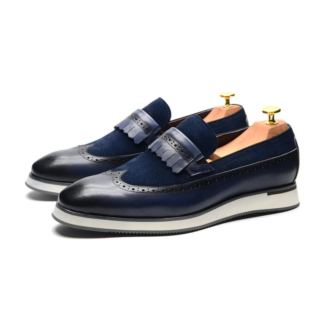 Smart Casual Wingtip Loafers with Fringed Strap and Lifted Hybrid Sole
