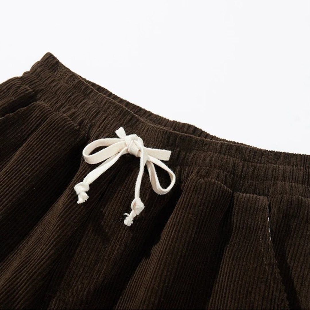 Brown Washed Corduroy Wide-Leg Trousers