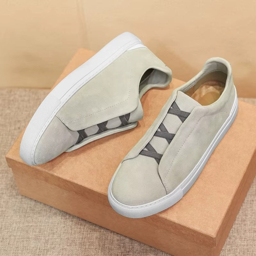 Slip-On Suede Leather Sneakers With Elastic Closure