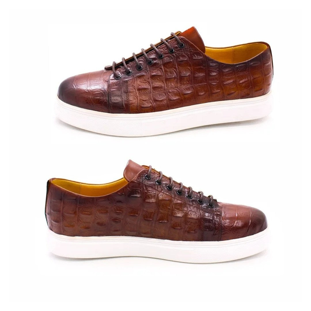 Crocodile-Textured Leather Sneakers