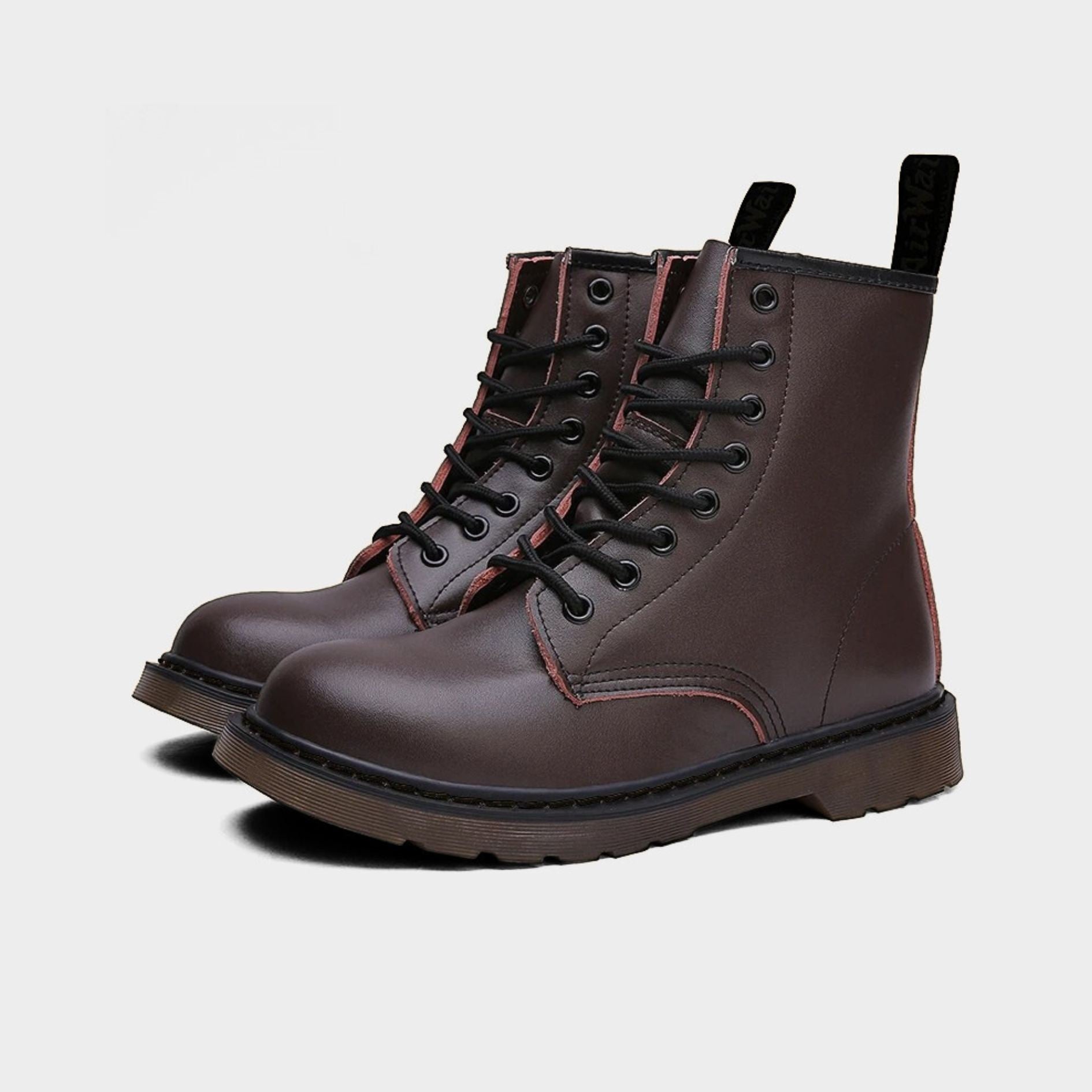 Leather Punk Ankle Boots with Contrast Stitching and Chunky Rubber Sole