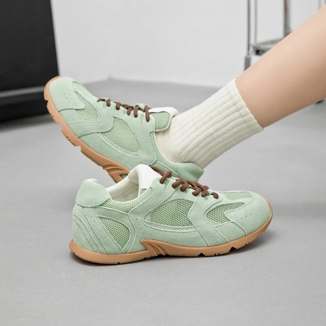 Cow Suede Mesh Running Trainers With Contrast Laces
