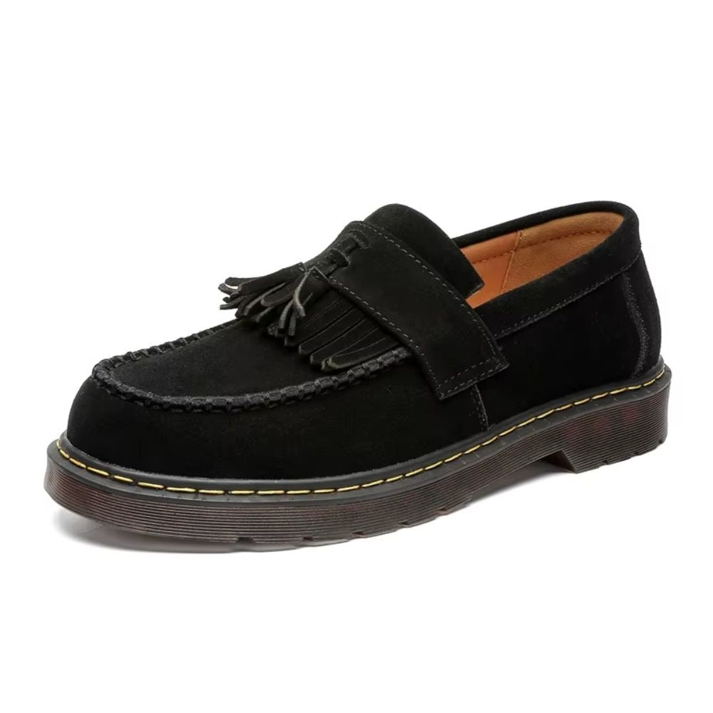 Suede Tassel Moc Toe Loafers with Chunky Sole
