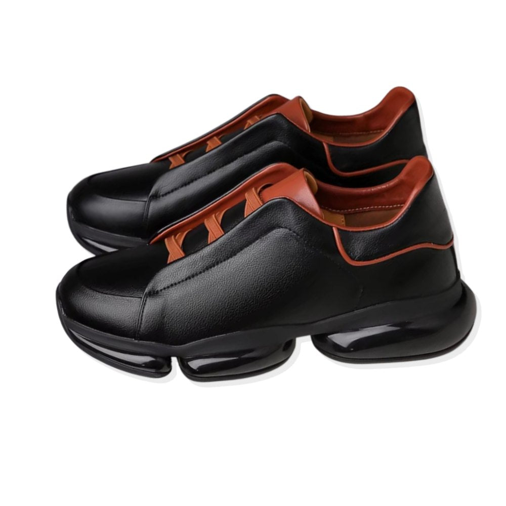 Black Leather Slip-On Sneakers with Bubble Sole
