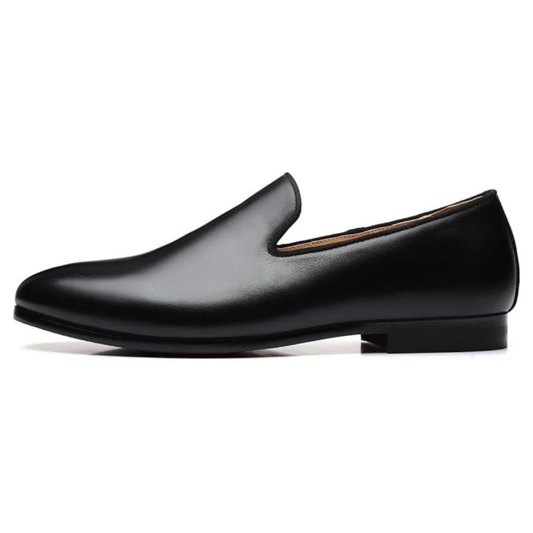Black Polished Minimalistic Leather Slip-On Loafers