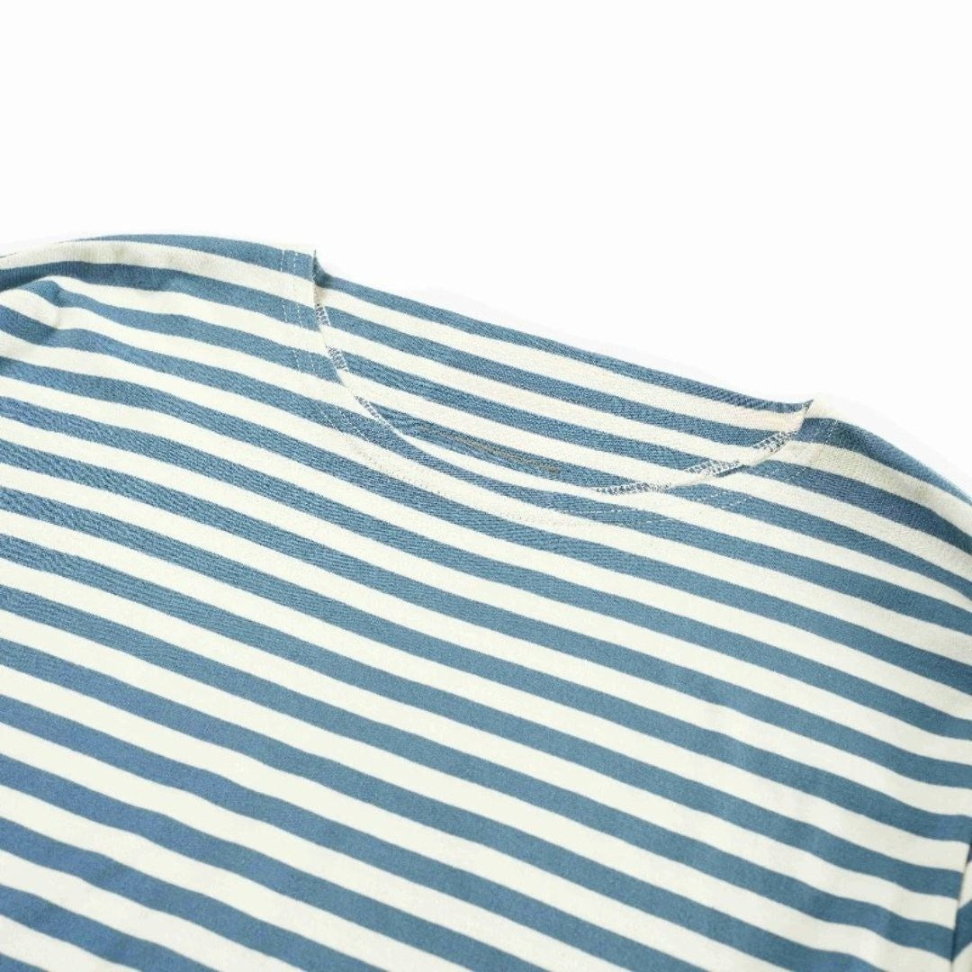Striped Long-Sleeve Cotton T-Shirt for Men in Nautical Blue
