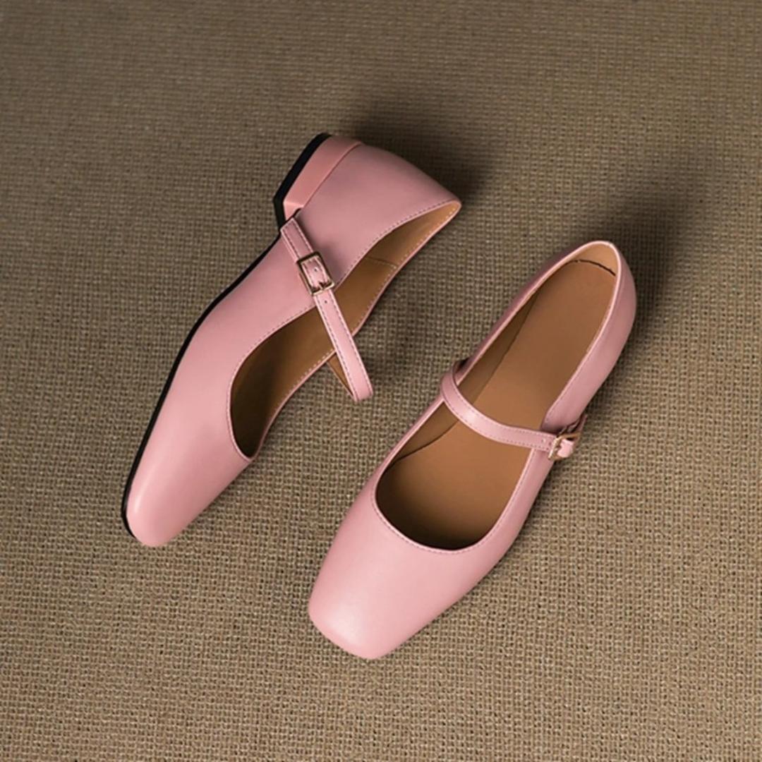 Square Toe Mary Jane Buckle Ballet Flats