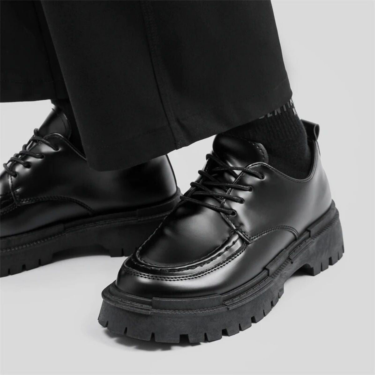 Black Tactical Lace Up Leather Dress Shoes