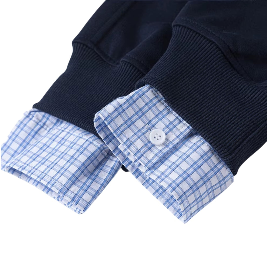 Blue Double-Layer Patchwork Sweatshirt