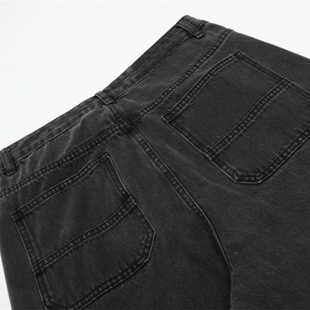 Washed Black Distressed Wide-Leg Jeans