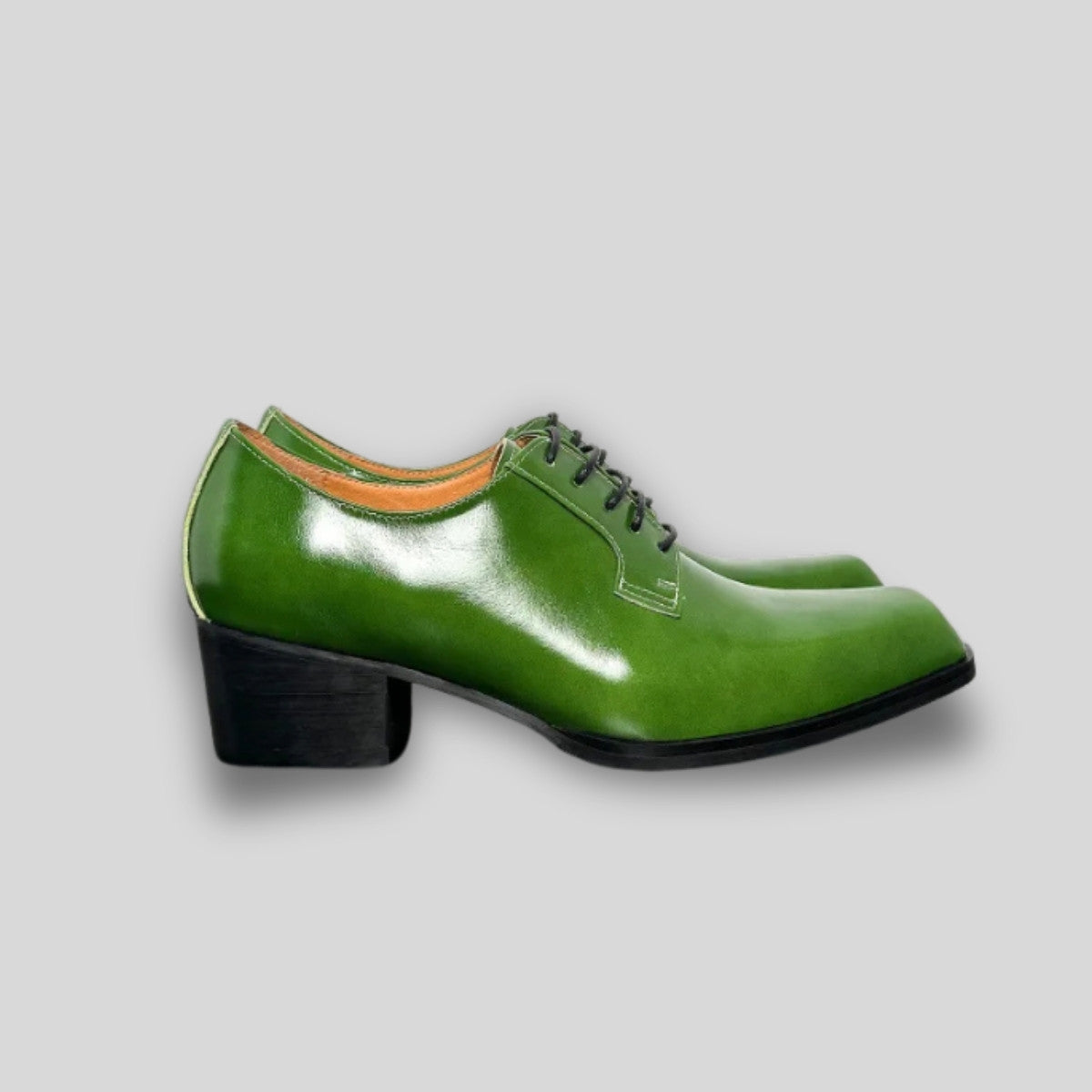 Green Leather Formal Derby Shoes With Elevated Heel