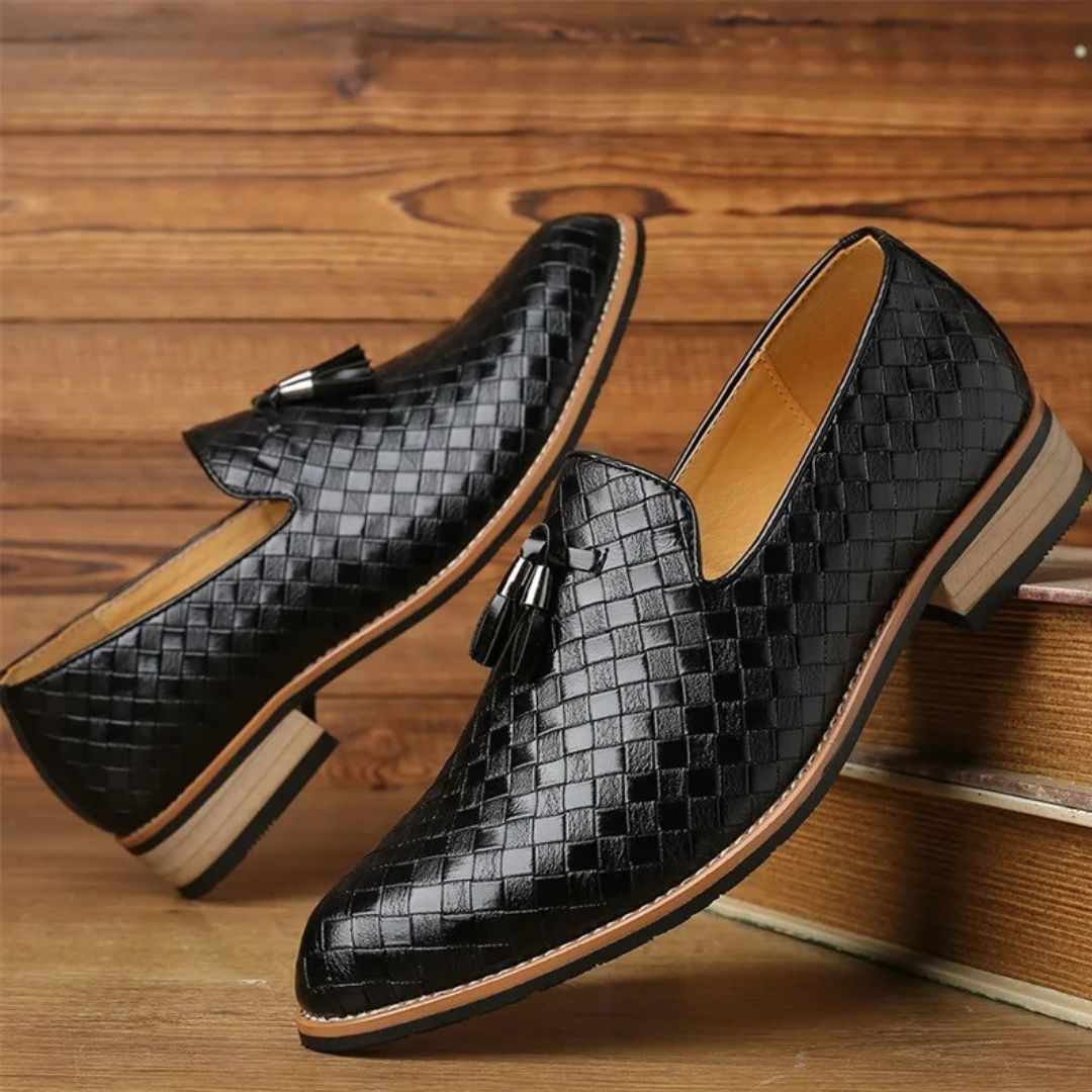 Classic Braided Leather Loafers with Tassel