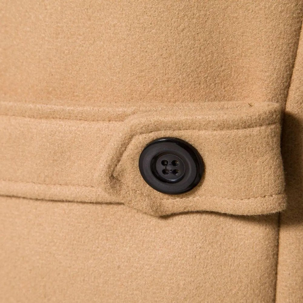 Long Wool-Blend Slim Fit Overcoat with Turn-Down Collar