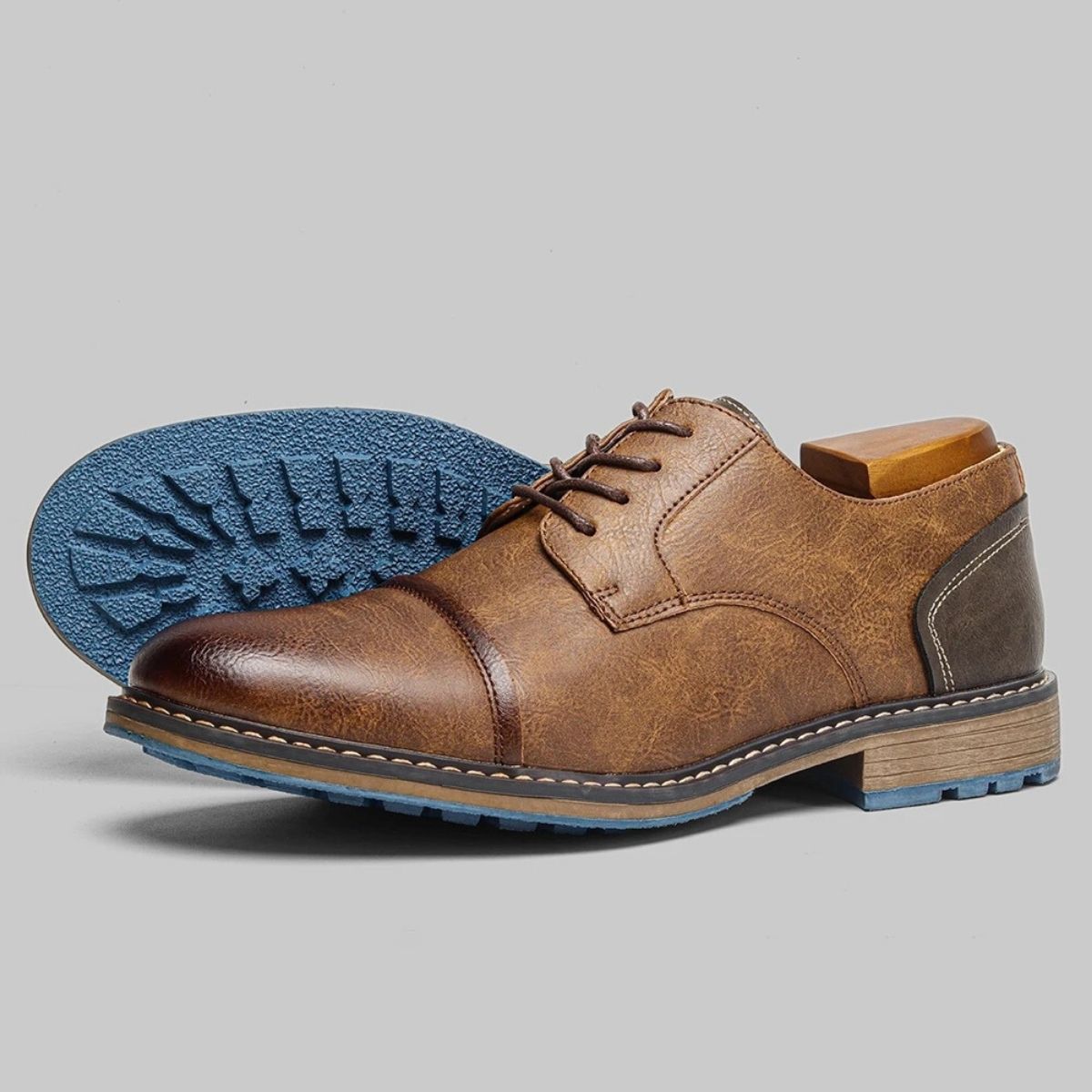 Rugged Leather Derby Shoes with Polished Finish