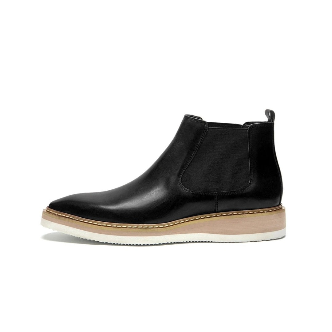 Leather Smart Casual Chelsea Ankle Boots with White Wedge Platform Sole