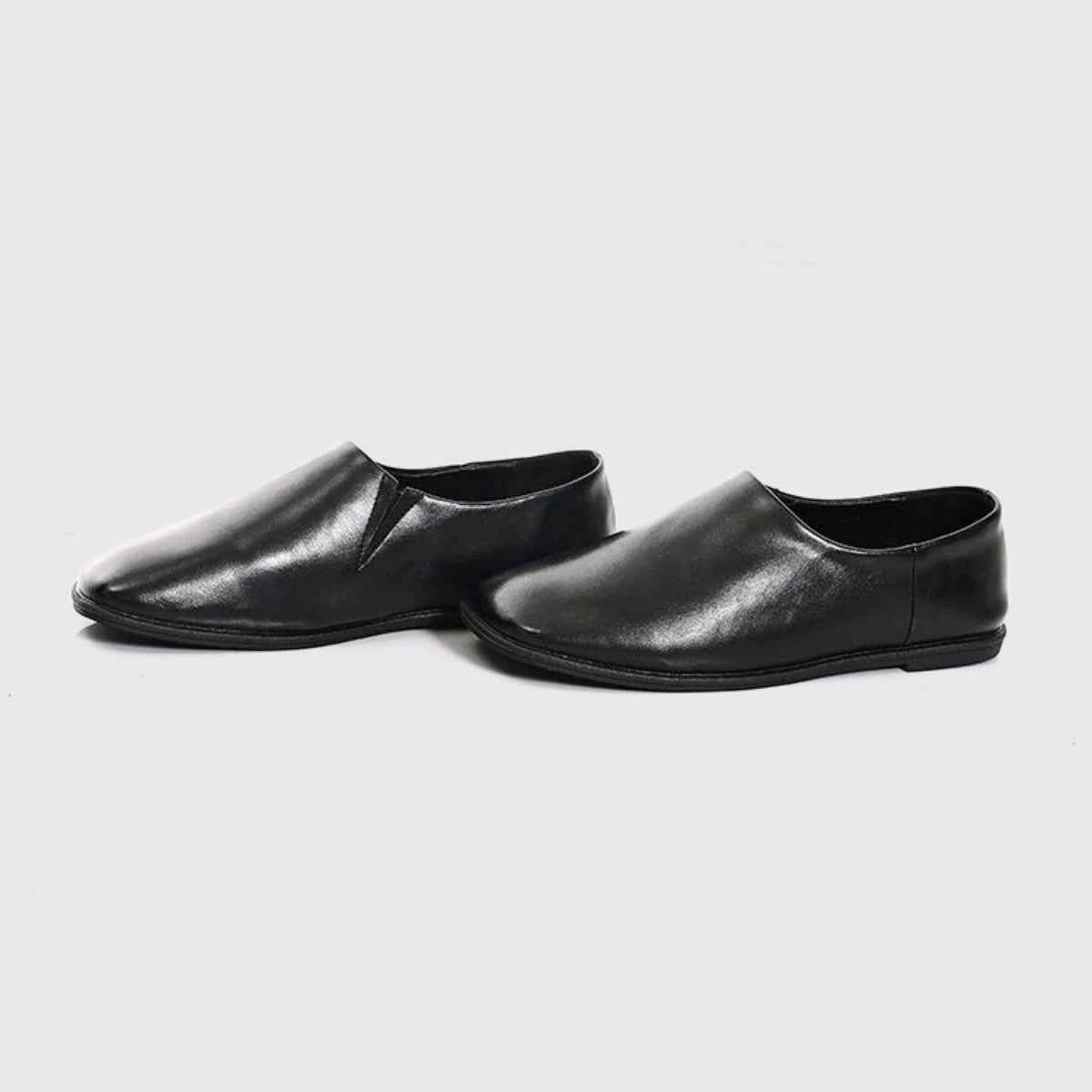 Black Minimalist Leather Flat Loafers