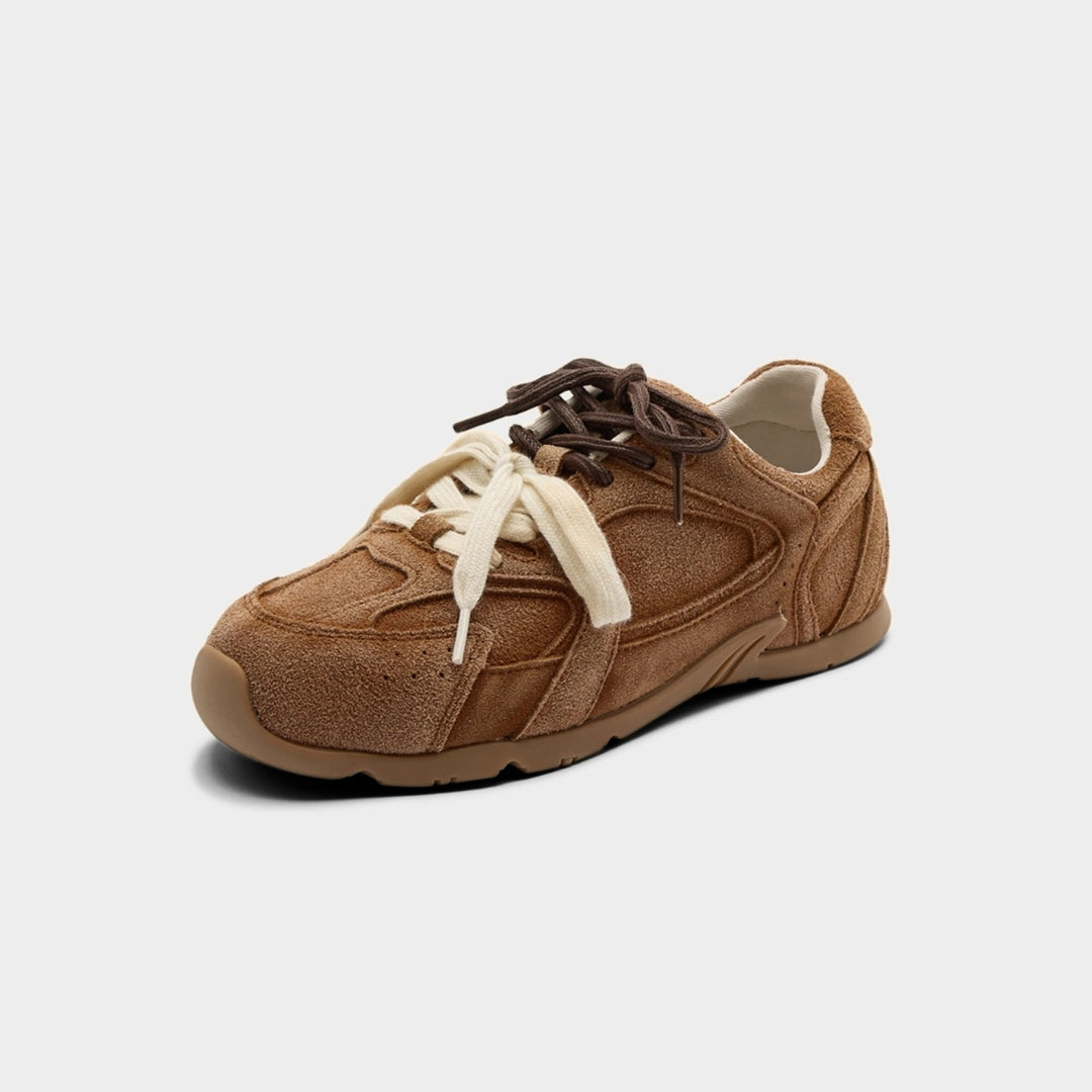 Multi-Layer Suede Double Lace Panel Retro Runner Trainers