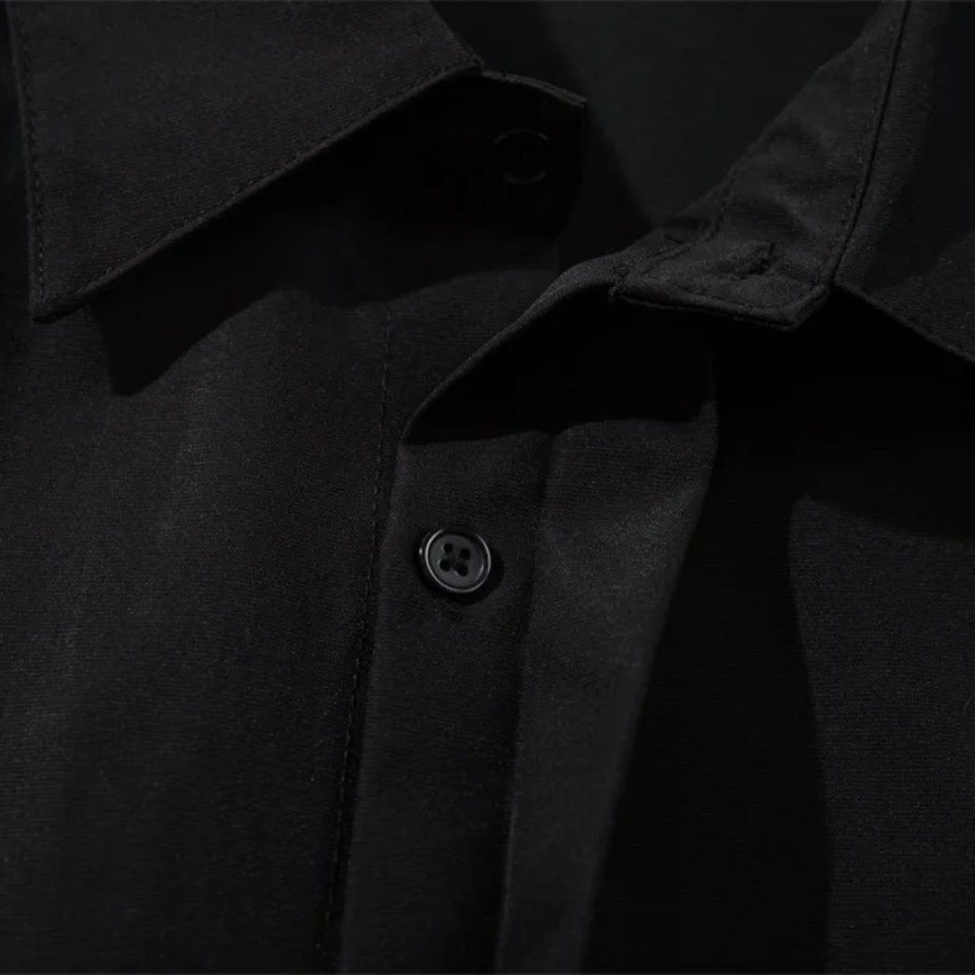 Black Relaxed-Cut Shirt with Hidden Button Placket