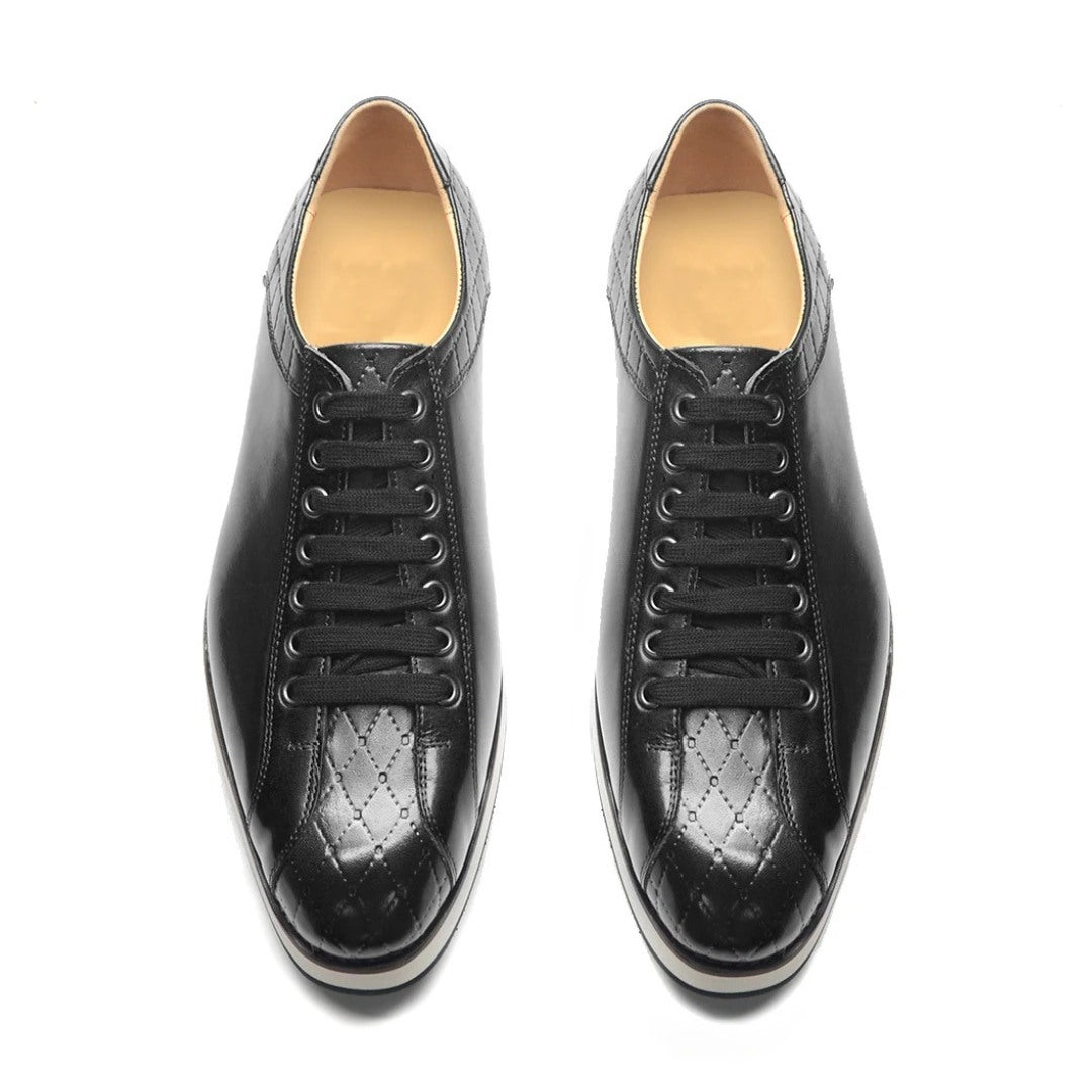 Leather Plaid-Print Style Derby Style Sneakers