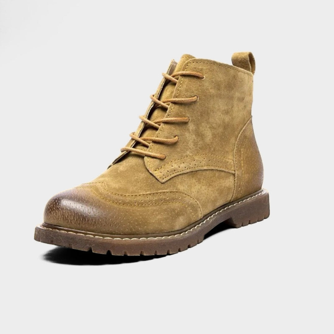 Brogue Suede Leather Lace-Up Ankle Boots