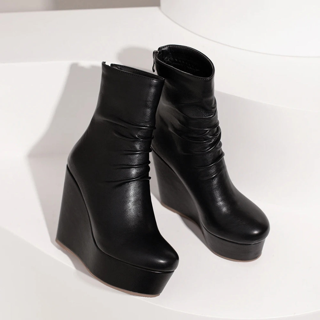 Minimalist Platform Ankle Boots with Wedge Platform Heel