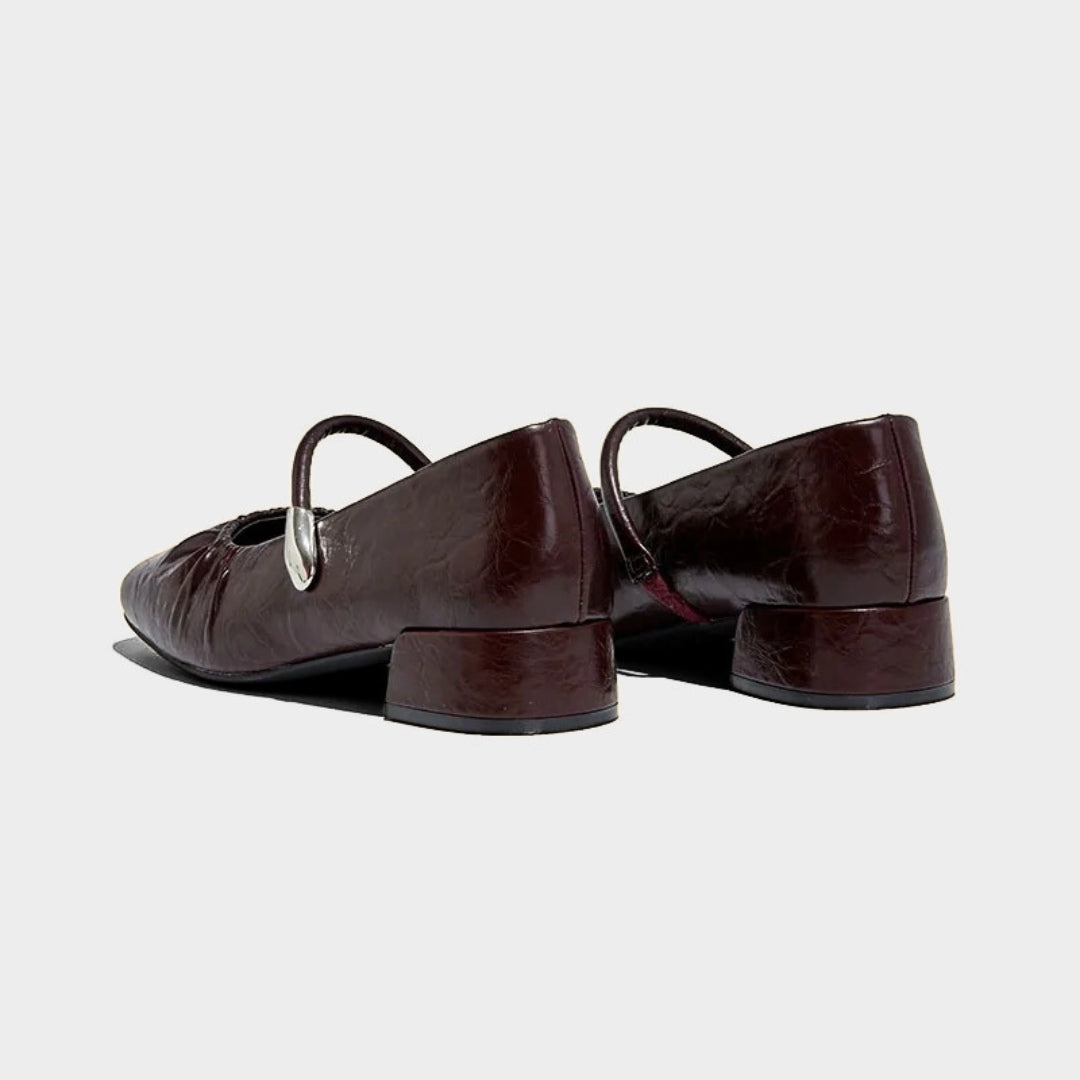 Crinkle Patent Leather Mary Jane Pumps