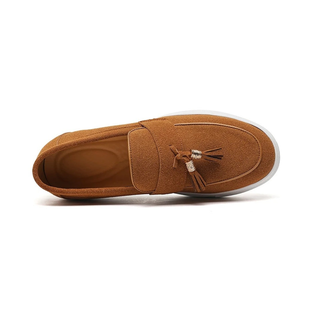 Suede Leather Tassel Hybrid Loafers with Platform Sole