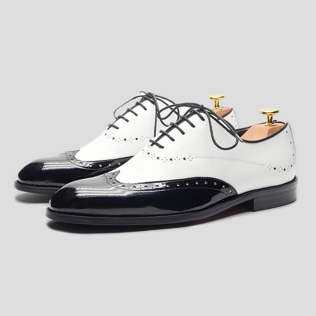 White with Black Brogue Derby Shoes