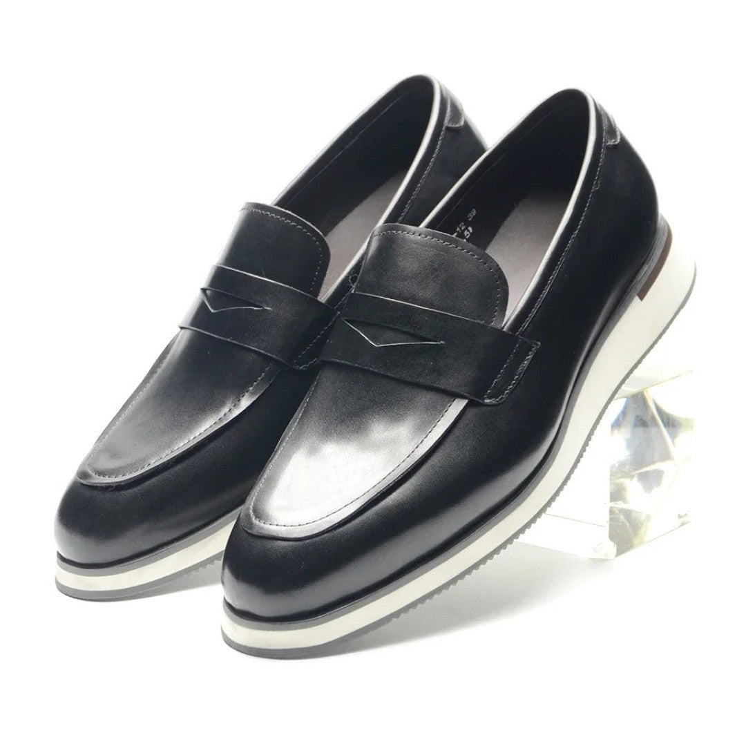 Leather Penny Sneaker Loafers with White Sole
