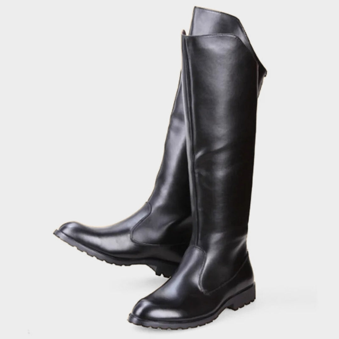 Polished Knee-High Derby Motorcycle Boots