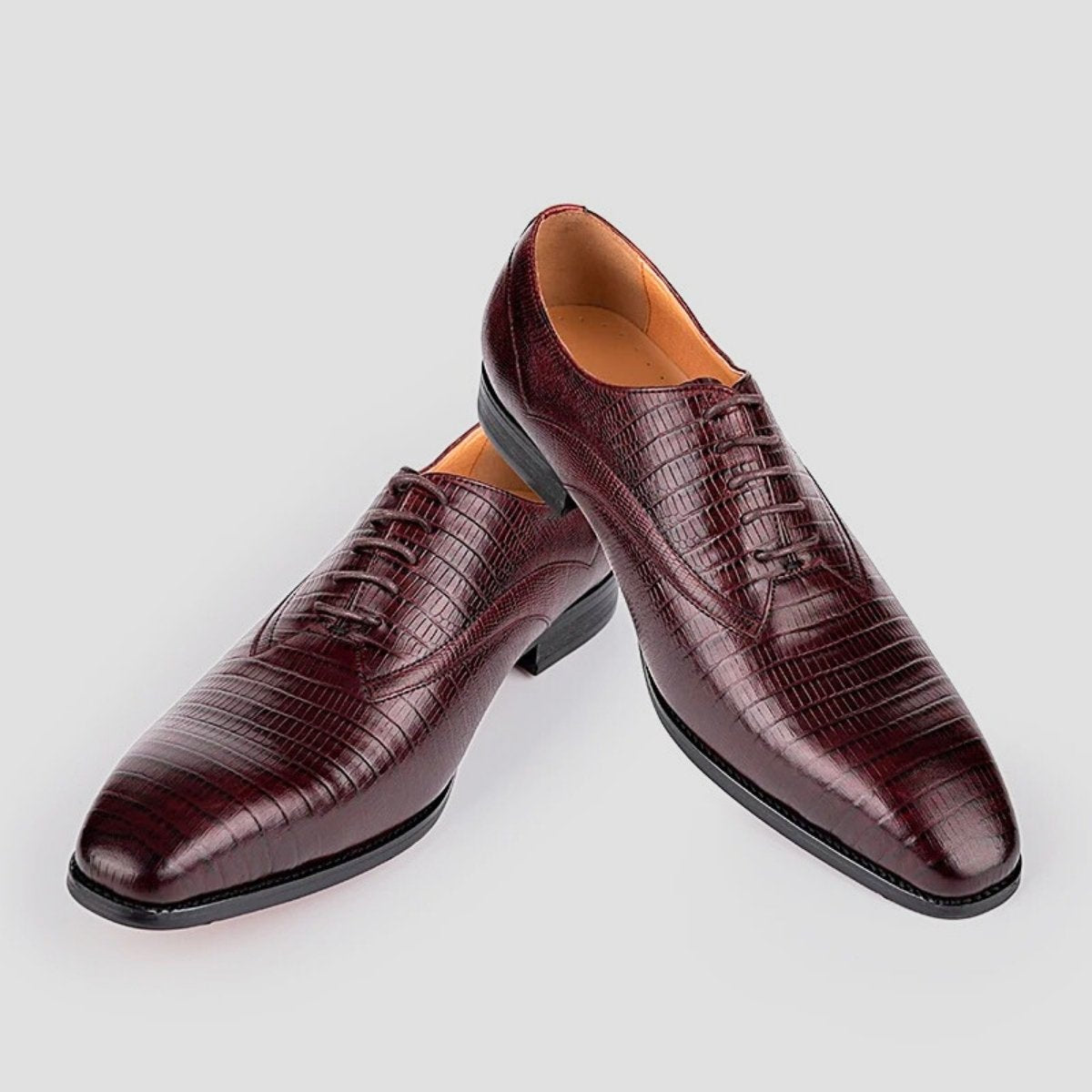 Burgundy Lizard-Embossed Leather Oxford Shoes