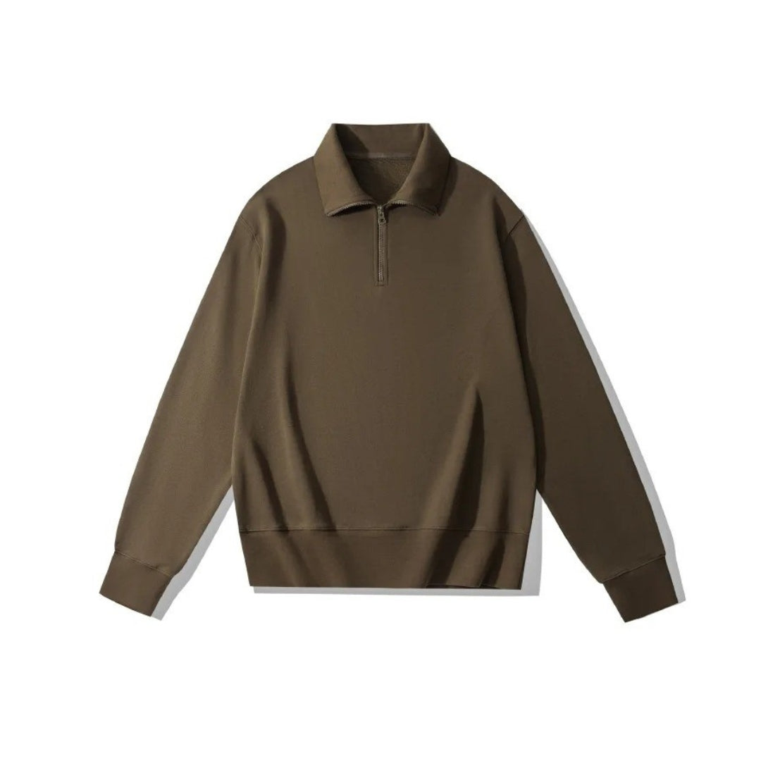 High-Collar Quarter-Zip Heavy Cotton Sweatshirt