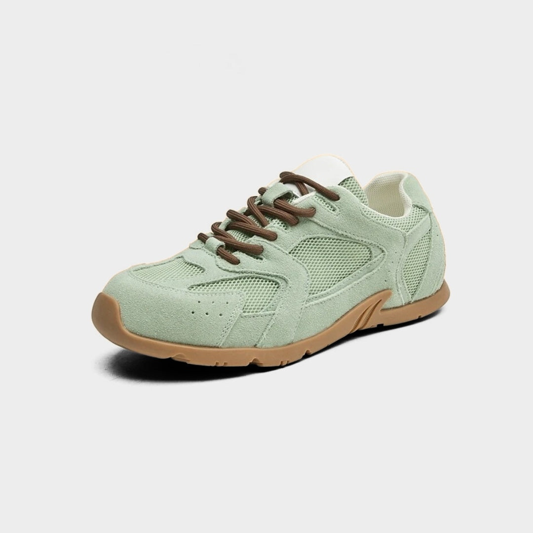 Cow Suede Mesh Running Trainers With Contrast Laces
