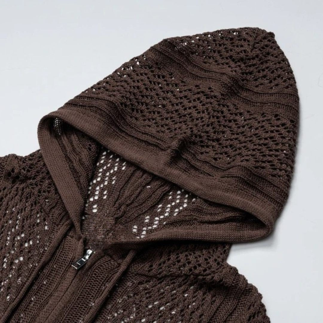 Mesh Knit Zip Up Hoodie