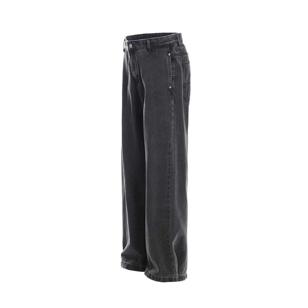 Washed Black Distressed Wide-Leg Jeans