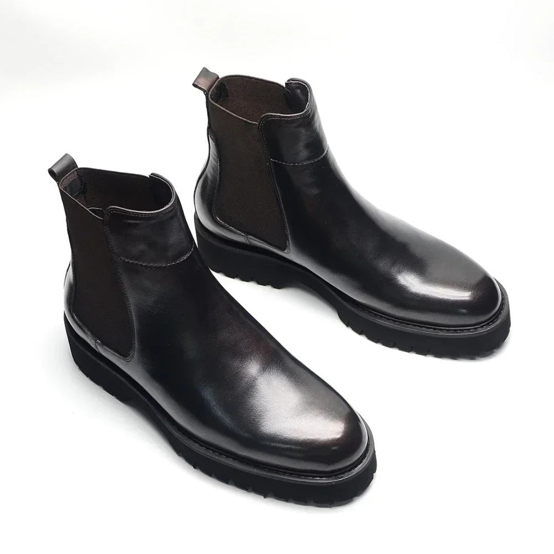 Black Mahogany Lug Sole Leather Chelsea Boots