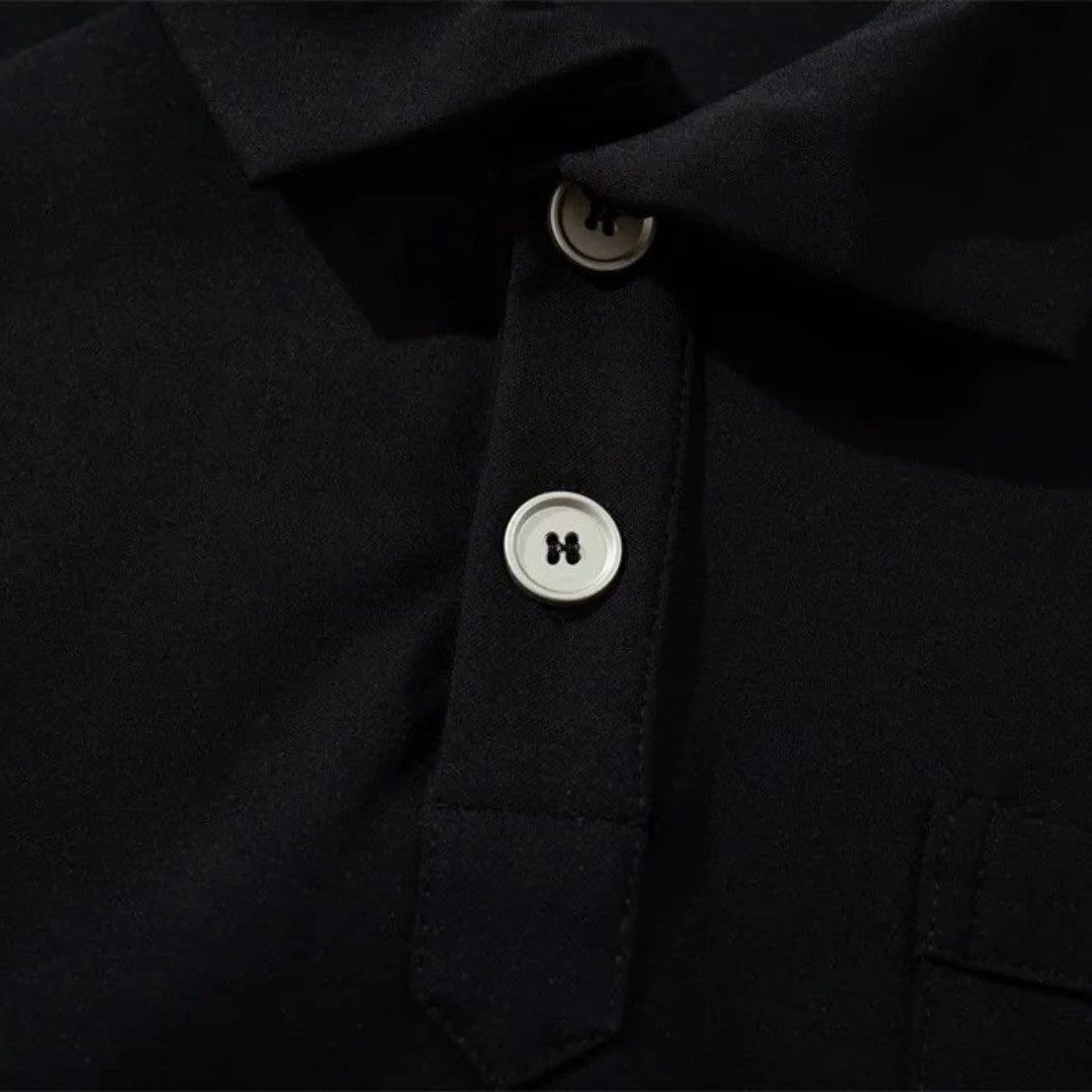 Black Minimalist Spliced Design Long Sleeve Polo